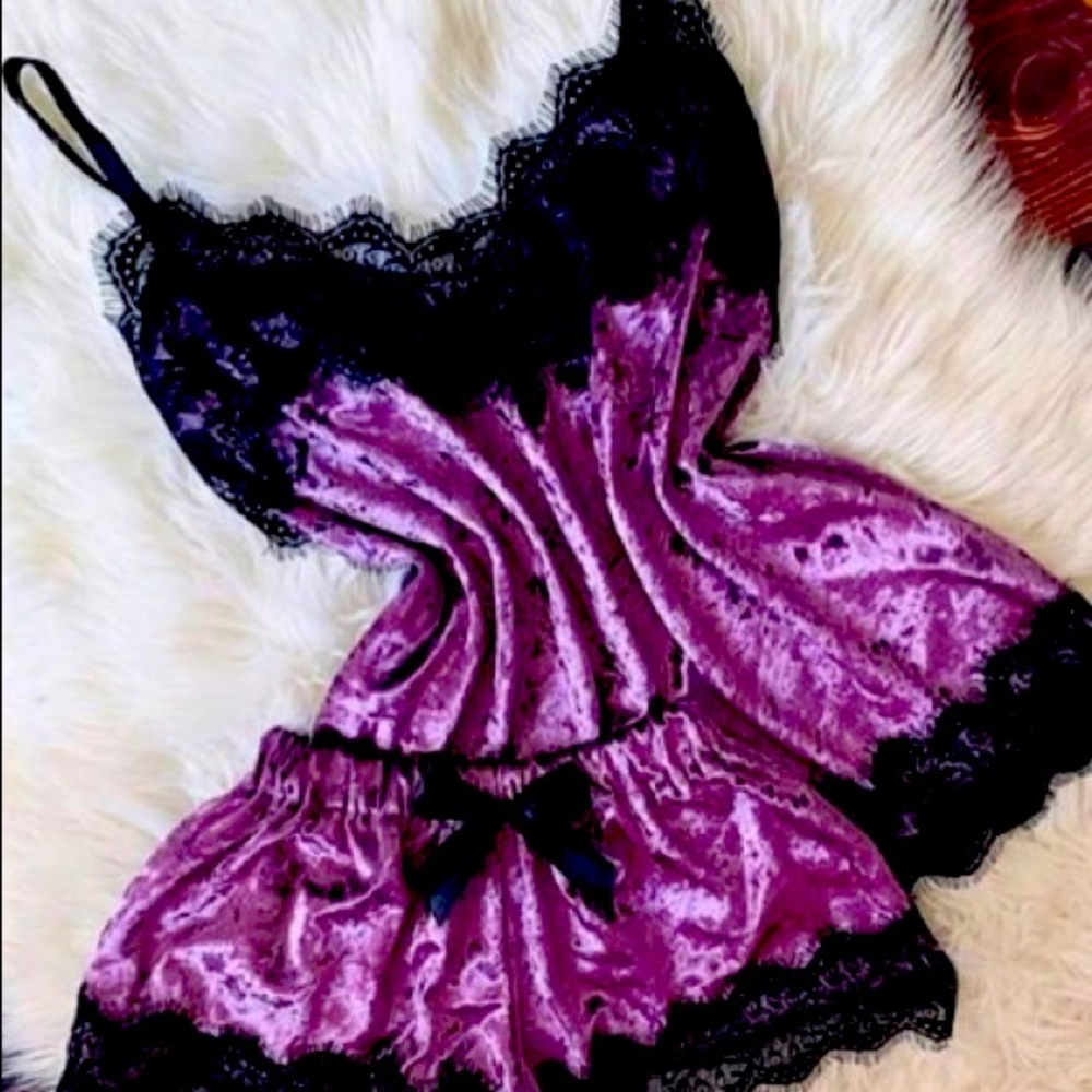 Sexy Lace Patchwork Purple Set